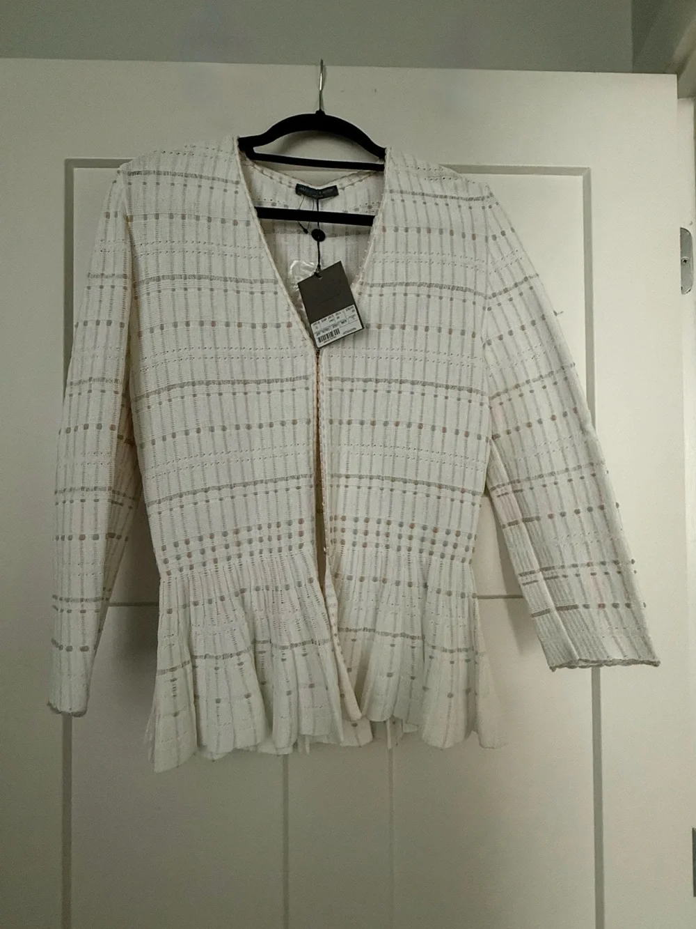Alexander McQueen Cream Open-Front Tweed Peplum Jacket
